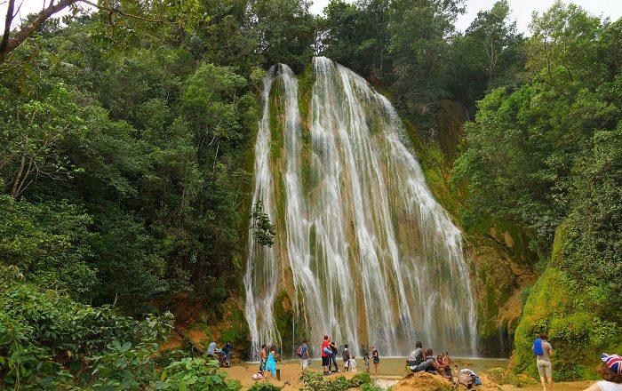Swimming in the natural pool at El Limón Waterfall